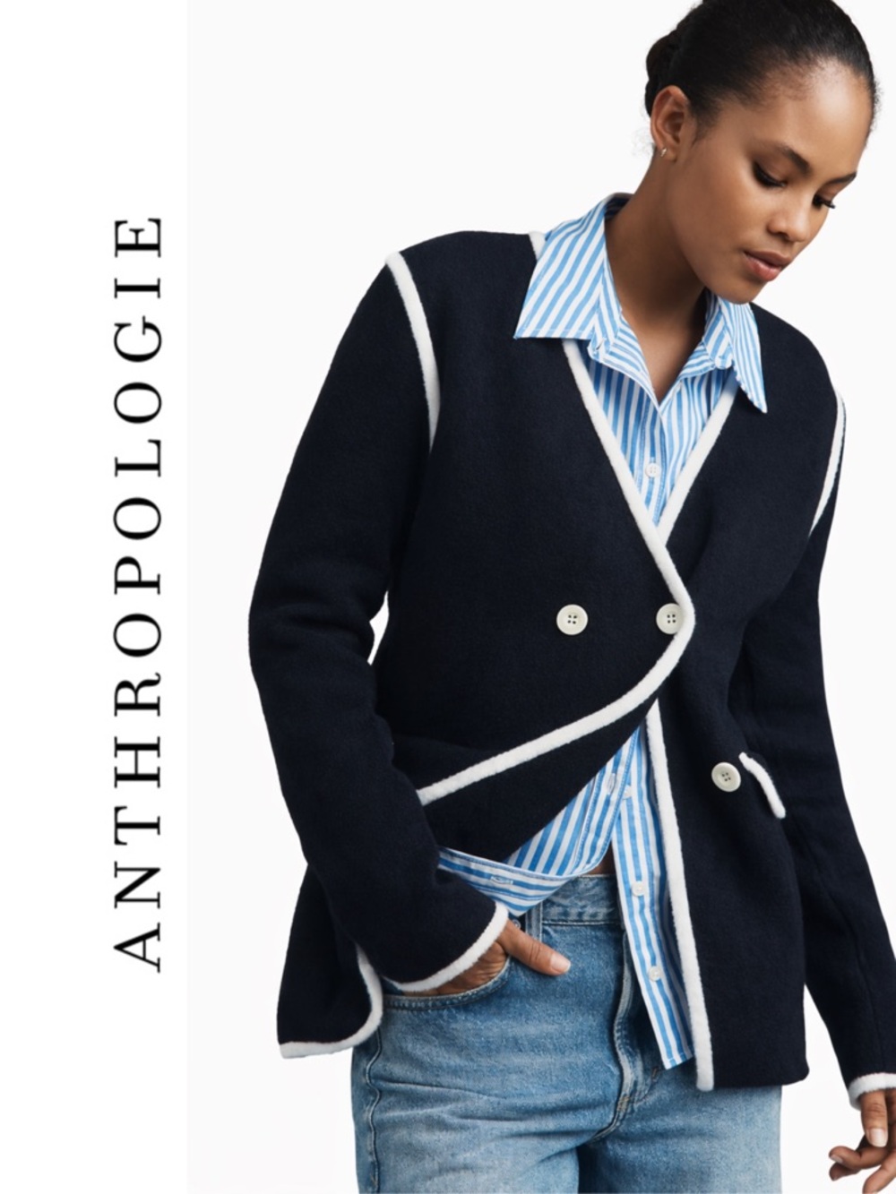 Anthropologie NVLT Knit Double-Breasted Blazer